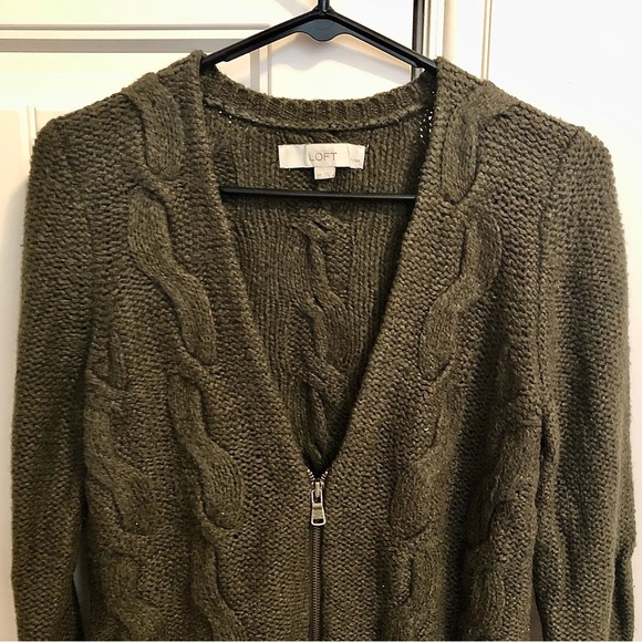 The Loft Olive Green or Army Green Cardigan Sweater- Petite Size M- Like New! - Picture 1 of 6